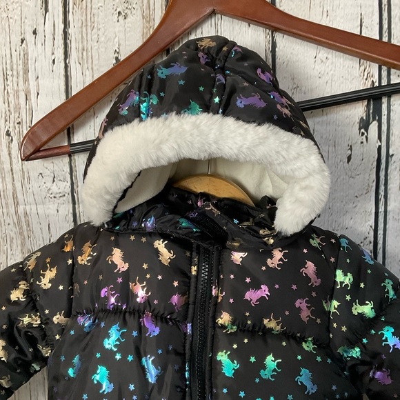 Real Love Iridescent Unicorn Fleece Lined Hooded Puffer Jacket Girls 24mo Coat - Picture 3 of 7